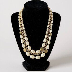 Dana Buchman 3 Strand Faux Pearl & Gold Tone Statement Necklace